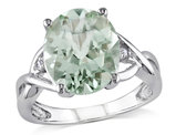 4.30 Carat (ctw) Oval Cut Green Amethyst Ring in Sterling Silver with Accent Diamonds